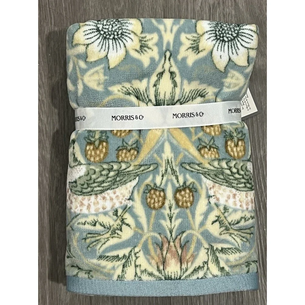 2 Morris & Co. William Morris Strawberry Thief Floral Velour HAND Towels New